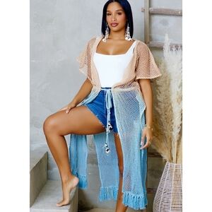 Elegant Tan and Blue Women's Swim Cover-Up